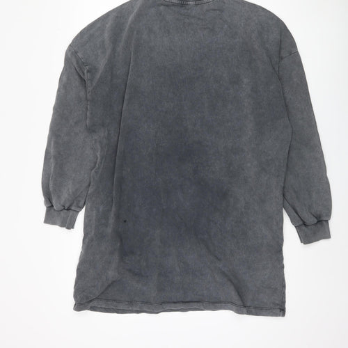 Stradivarius Women's Grey Cotton Pullover Sweatshirt, M