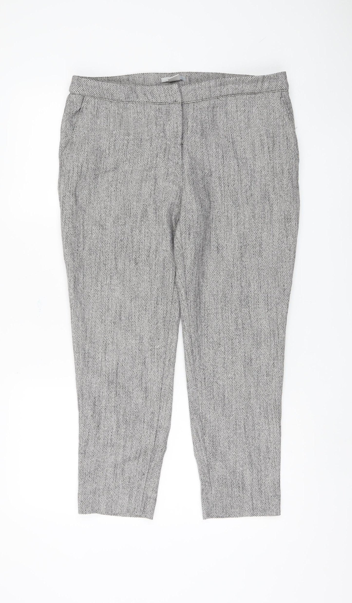 H&M Women's Grey Herringbone Trousers Size 12