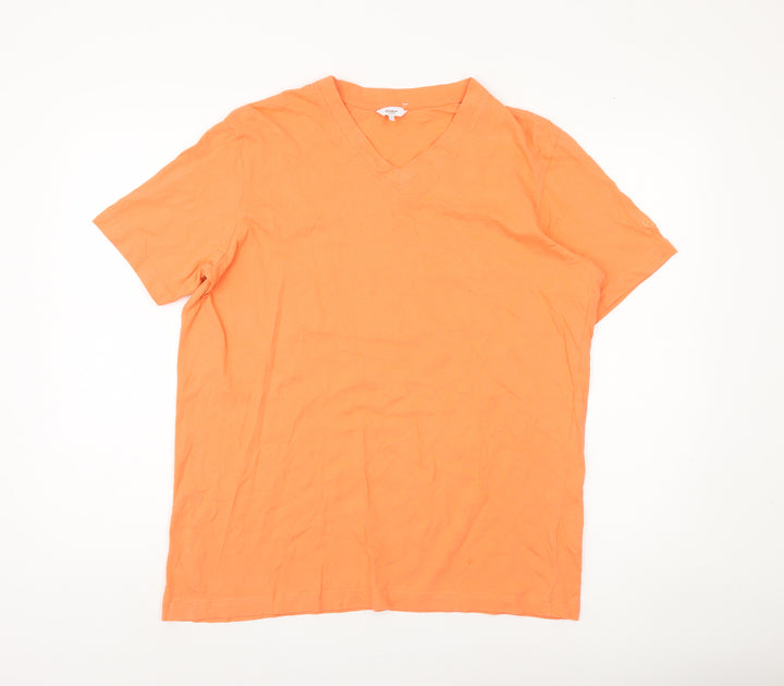 Cotton Traders Men's Orange V-Neck T-Shirt, M, Short Sleeve