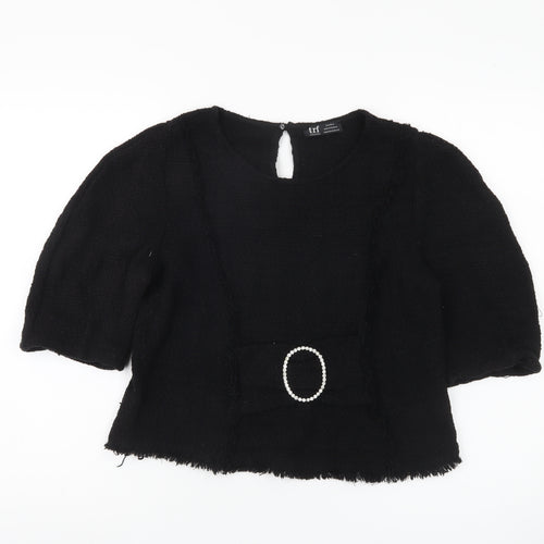Zara Women's Black 3/4 Sleeve Buckle Blouse Size M