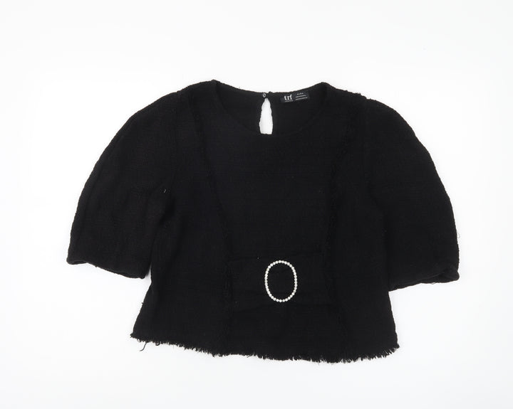 Zara Women's Black 3/4 Sleeve Buckle Blouse Size M