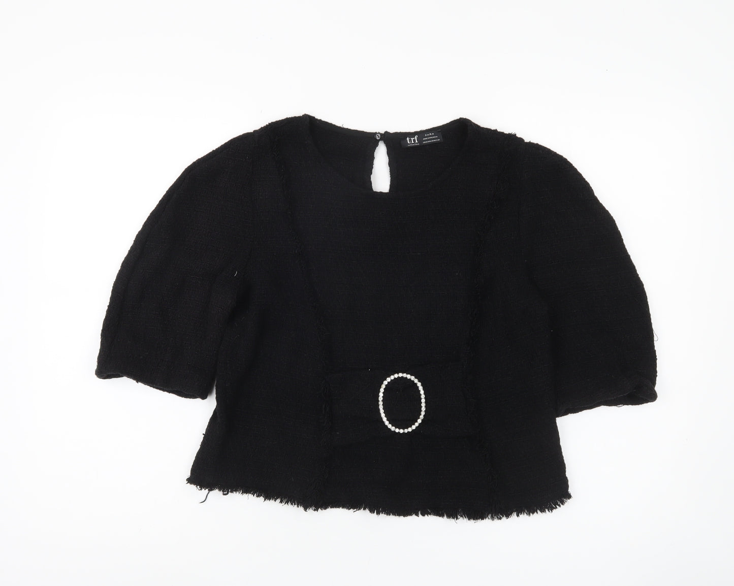 Zara Women's Black 3/4 Sleeve Buckle Blouse Size M