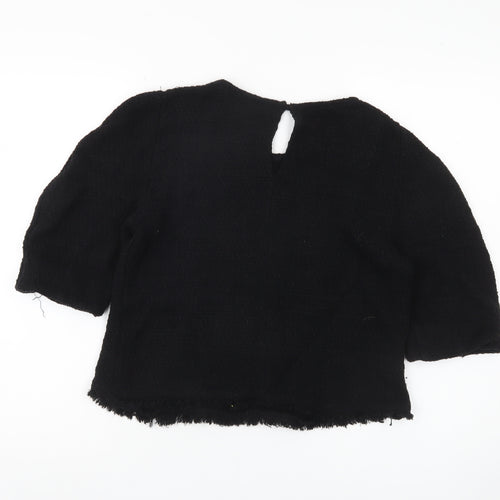 Zara Women's Black 3/4 Sleeve Buckle Blouse Size M