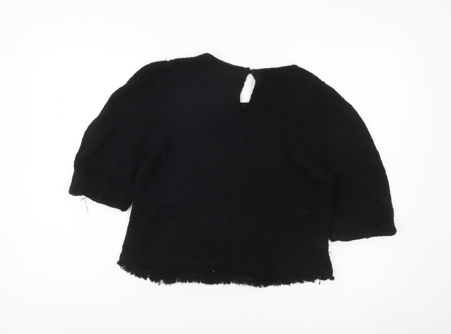 Zara Women's Black 3/4 Sleeve Buckle Blouse Size M