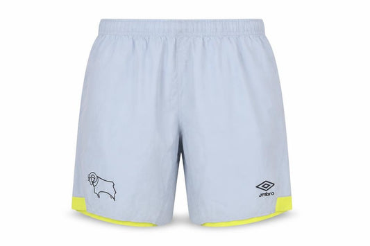 Front view of Umbro boys’ blue athletic football shorts, size 12