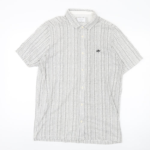 Easy Men's White Striped Button-Up Shirt M