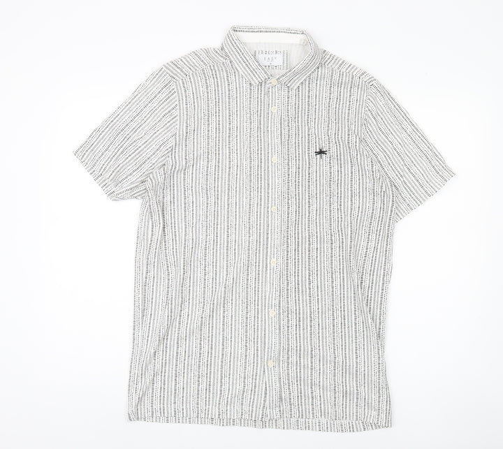 Easy Men's White Striped Button-Up Shirt M