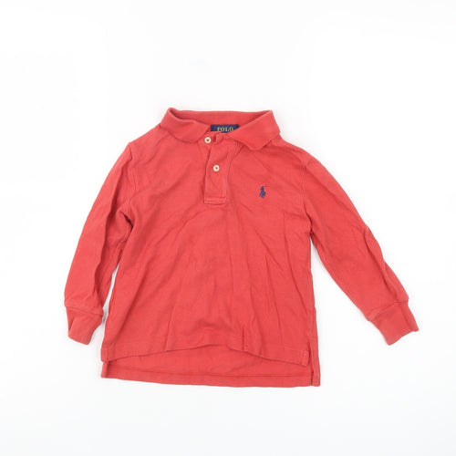 Ralph Lauren Boys Red Long Sleeve Polo Shirt 2 Years