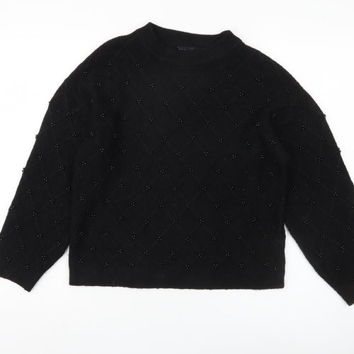 M&S Women's Black Beaded Argyle Jumper, Size S