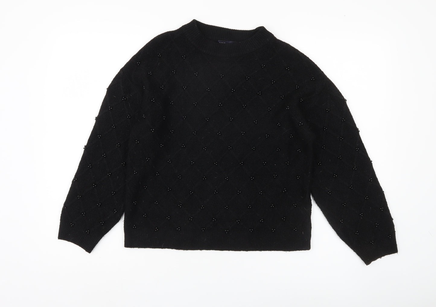 M&S Women's Black Beaded Argyle Jumper, Size S