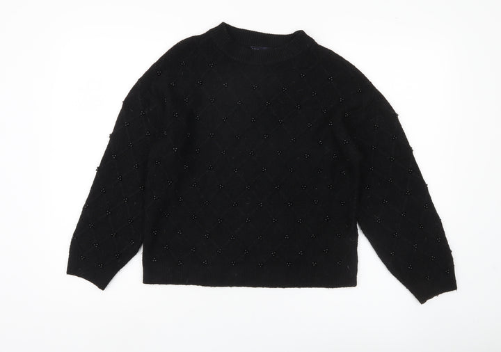 M&S Women's Black Beaded Argyle Jumper, Size S