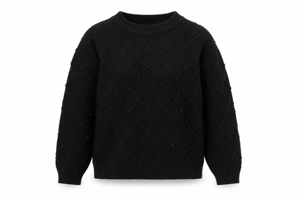 Front view of Marks & Spencer Women's Black Beaded Argyle Jumper, size S