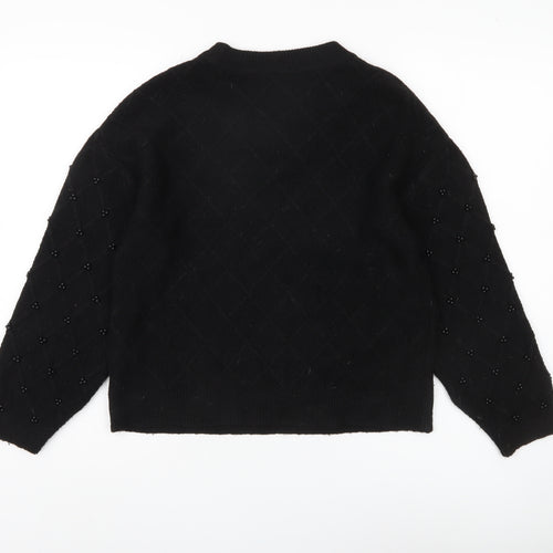 M&S Women's Black Beaded Argyle Jumper, Size S