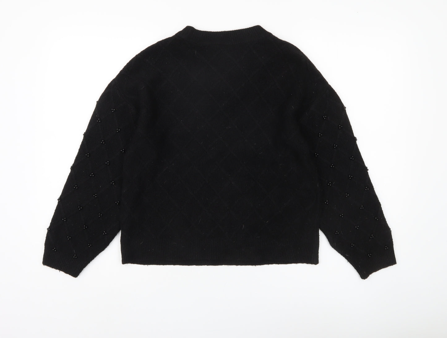 M&S Women's Black Beaded Argyle Jumper, Size S