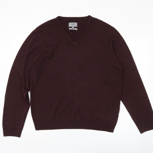 Marks and Spencer Men's Purple Jumper, Size L, V-Neck