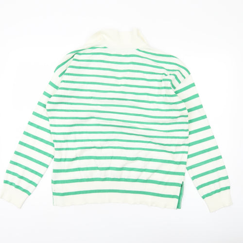 M&Co Women's Green Collared Striped Jumper Size 12