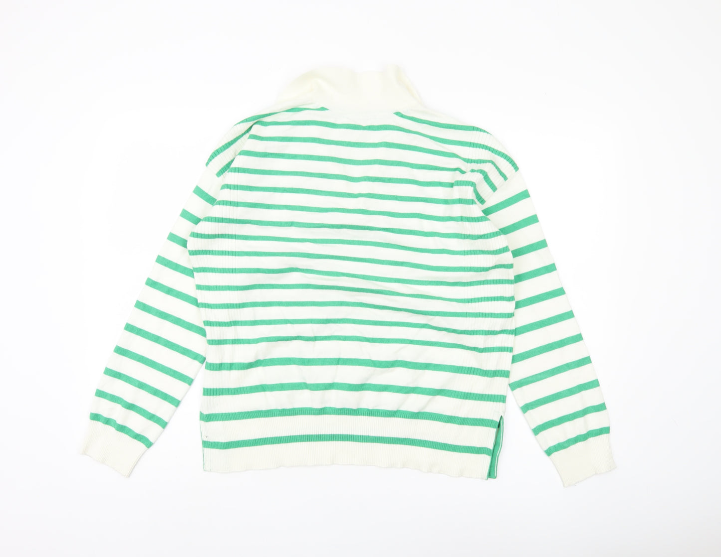 M&Co Women's Green Collared Striped Jumper Size 12