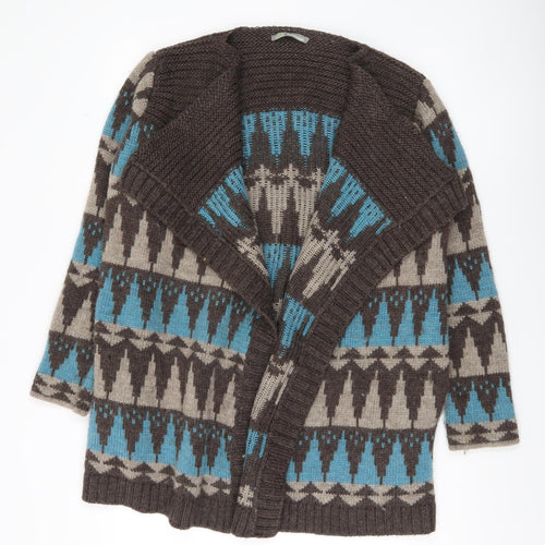 Marks and Spencer Women's Medium Open Front Cardigan, Brown/Blue Pattern