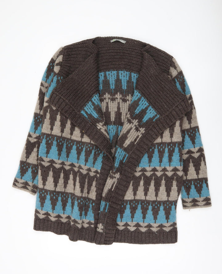 Marks and Spencer Women's Medium Open Front Cardigan, Brown/Blue Pattern