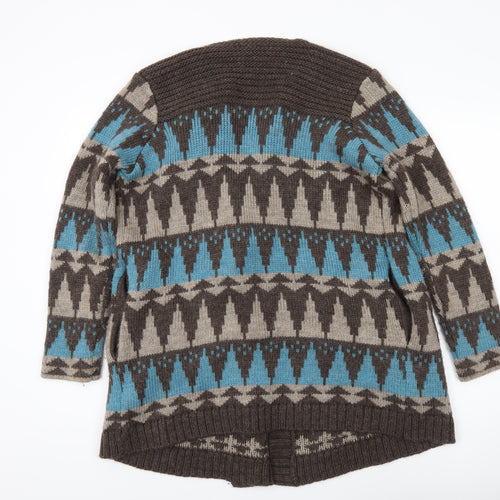 Marks and Spencer Women's Medium Open Front Cardigan, Brown/Blue Pattern