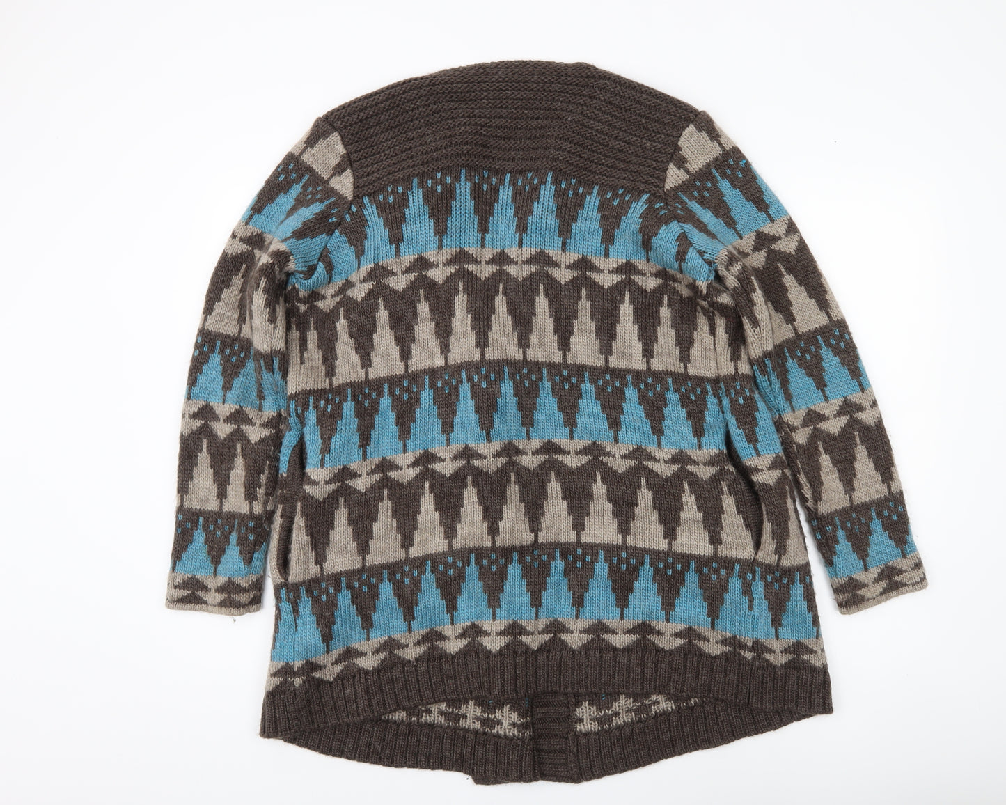 Marks and Spencer Women's Medium Open Front Cardigan, Brown/Blue Pattern