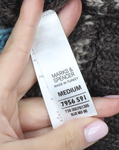 Marks and Spencer Women's Medium Open Front Cardigan, Brown/Blue Pattern