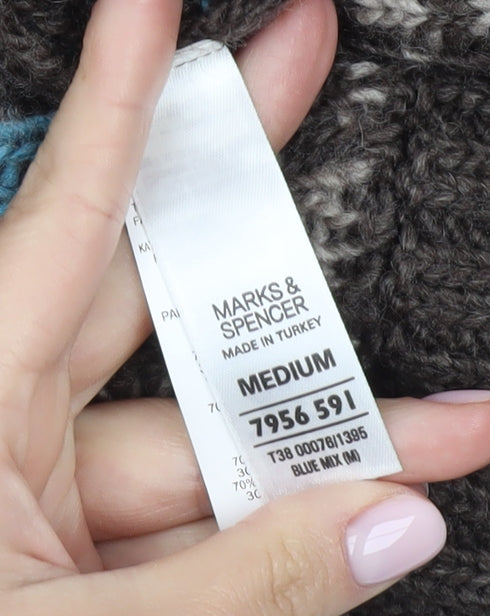 Marks and Spencer Women's Medium Open Front Cardigan, Brown/Blue Pattern