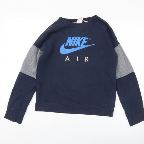 Nike Boys Blue Crew Neck Sweatshirt L with Logo Accents