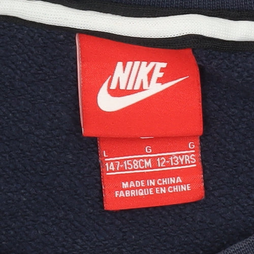 Nike Boys Blue Crew Neck Sweatshirt L with Logo Accents