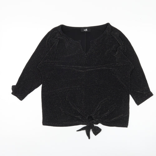 Wallis Women's Black Top, Size S, 3/4 Sleeve