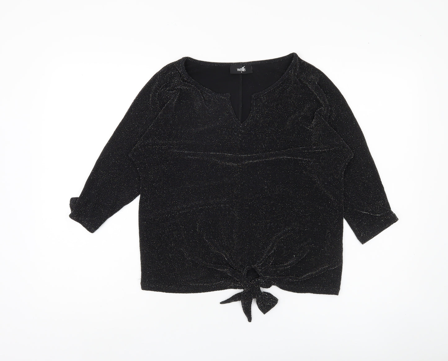 Wallis Women's Black Top, Size S, 3/4 Sleeve
