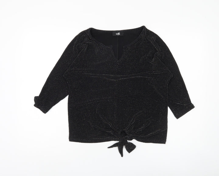 Wallis Women's Black Top, Size S, 3/4 Sleeve