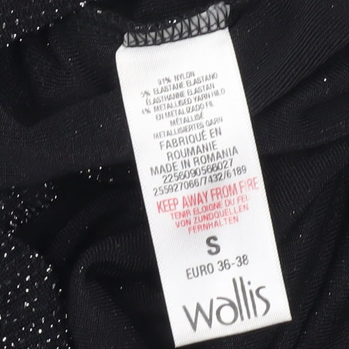Wallis Women's Black Top, Size S, 3/4 Sleeve