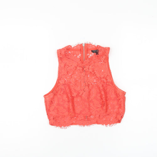 Topshop Women's Red Crop Lace Blouse Size 8