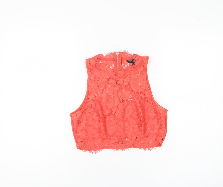 Topshop Women's Red Crop Lace Blouse Size 8