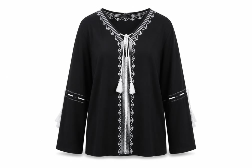 Front view of Select Women's Black Tunic, size 16, Bohemian Style