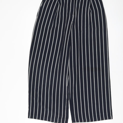 Monki Women's Black Striped Cropped Wide-Leg Trousers