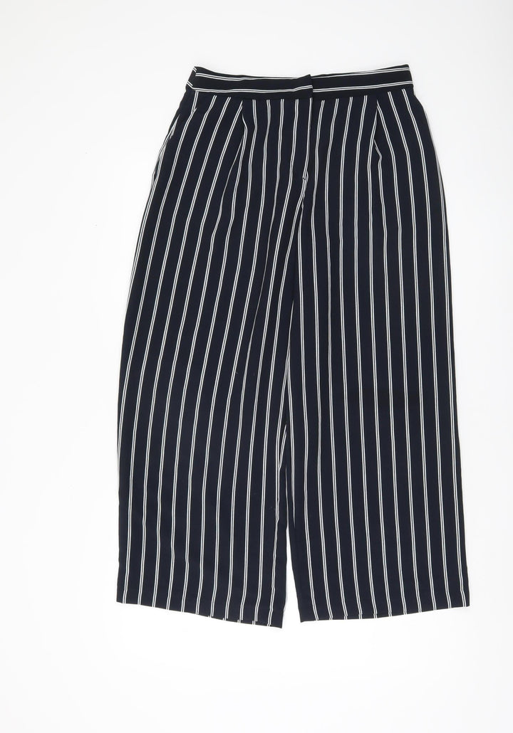 Monki Women's Black Striped Cropped Wide-Leg Trousers