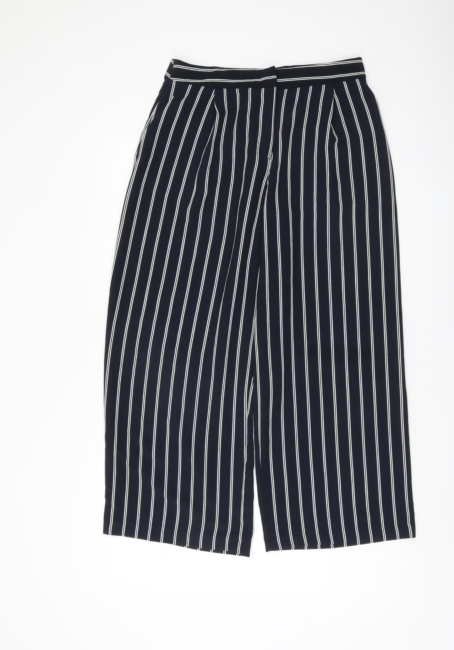 Monki Women's Black Striped Cropped Wide-Leg Trousers