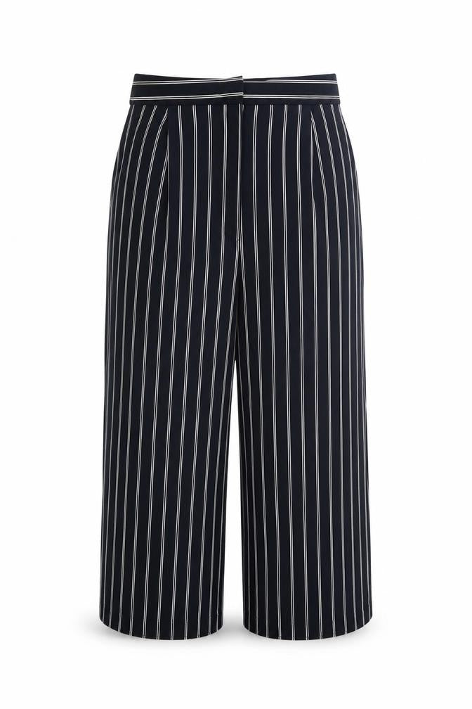 Front view of Monki Women's Black Striped Cropped Wide-Leg Trousers