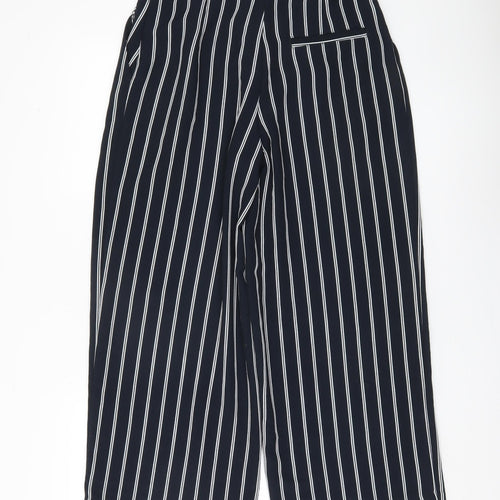Monki Women's Black Striped Cropped Wide-Leg Trousers