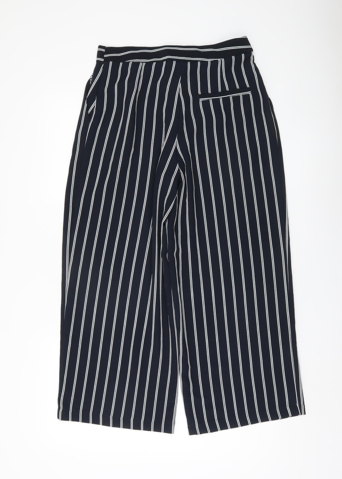 Monki Women's Black Striped Cropped Wide-Leg Trousers