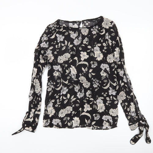 Next Women's Black Floral Long Sleeve Blouse Size 8