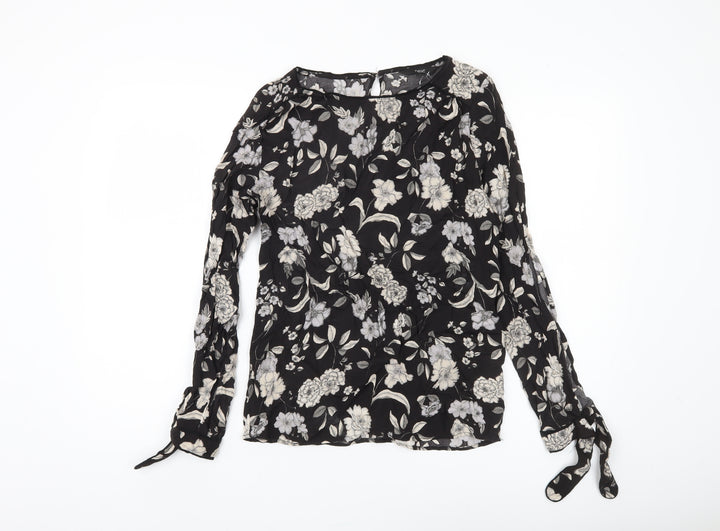 Next Women's Black Floral Long Sleeve Blouse Size 8