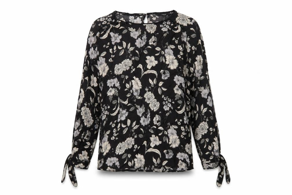 Front view of Next Women's Black Floral Long Sleeve Blouse, size 8