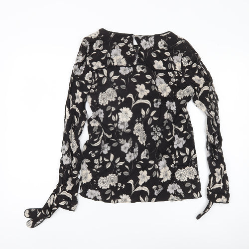 Next Women's Black Floral Long Sleeve Blouse Size 8
