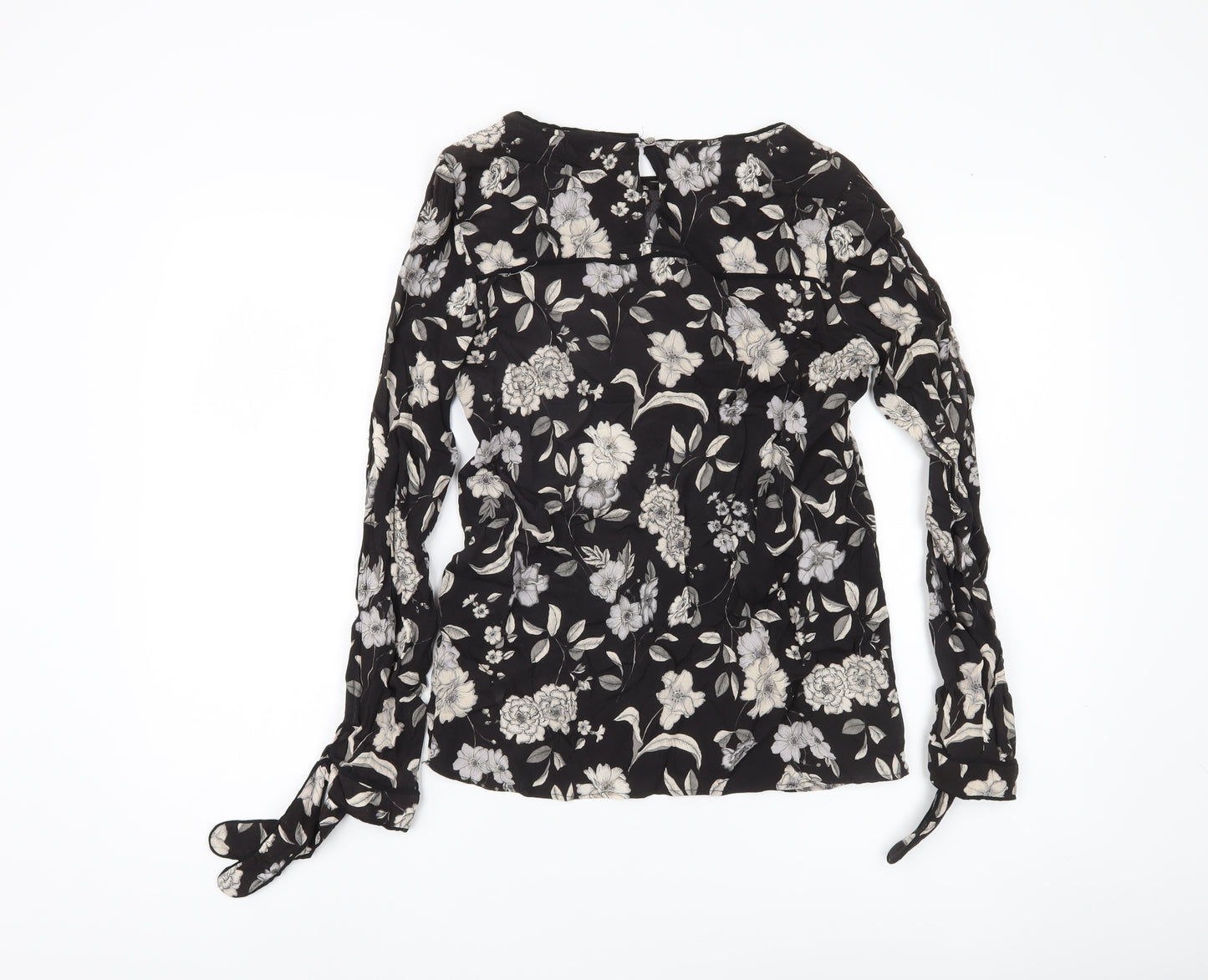 Next Women's Black Floral Long Sleeve Blouse Size 8