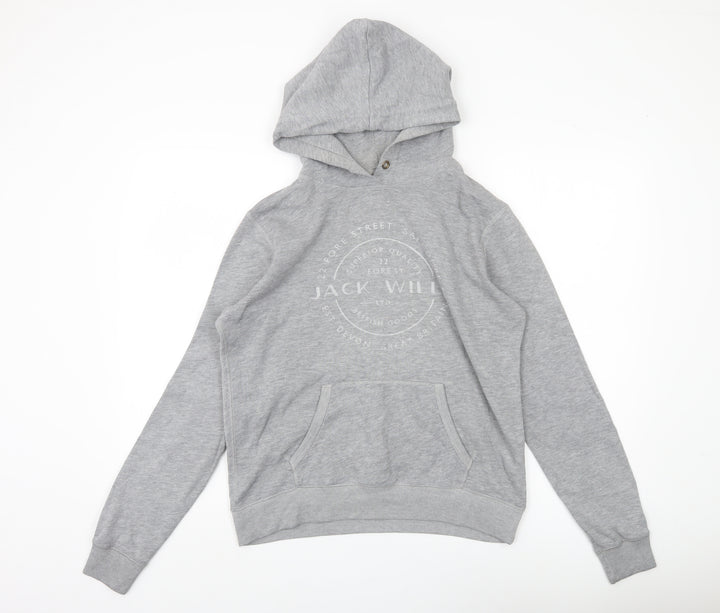 Jack Wills Women's Grey Hoodie UK 12 Logo Casual
