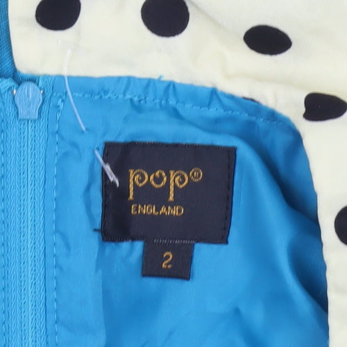 Pop Women's Blue Sleeveless Dress, Polka Dot Collar Size 2