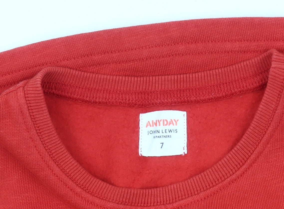 John Lewis Red Cotton Skater Dress for Girls, Size 7 Years